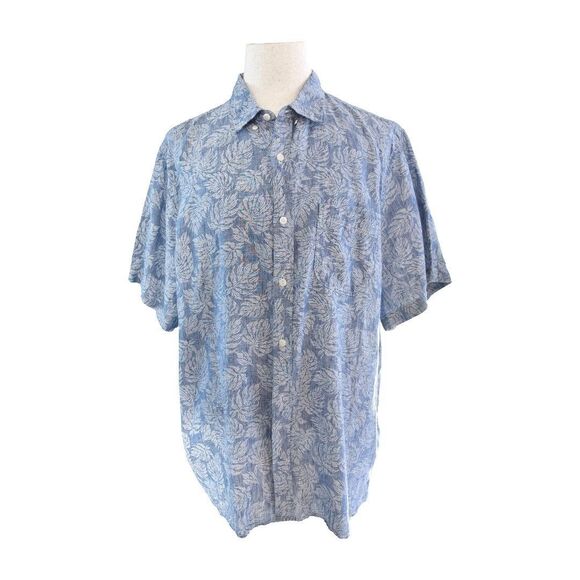 NWT Outerknown Blue Linen Leaf Print Shirt Size XXL 100% Linen Resort Coastal - Picture 1 of 7